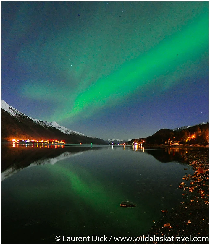 Northern Lights Over Gastineau Channel Juneau Douglas - Photo (c) Laurent Dick - Wild Alaska Travel